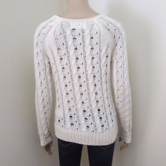NEW Abercrombie Womens Open Stitch Knit V-Neck Sweater Size XS Top Shirt Cream - Picture 6 of 8